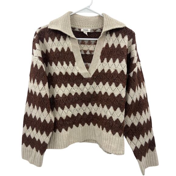 ana Sweaters - a.n.a (A New Approach) brown and cream open-collar knit sweater